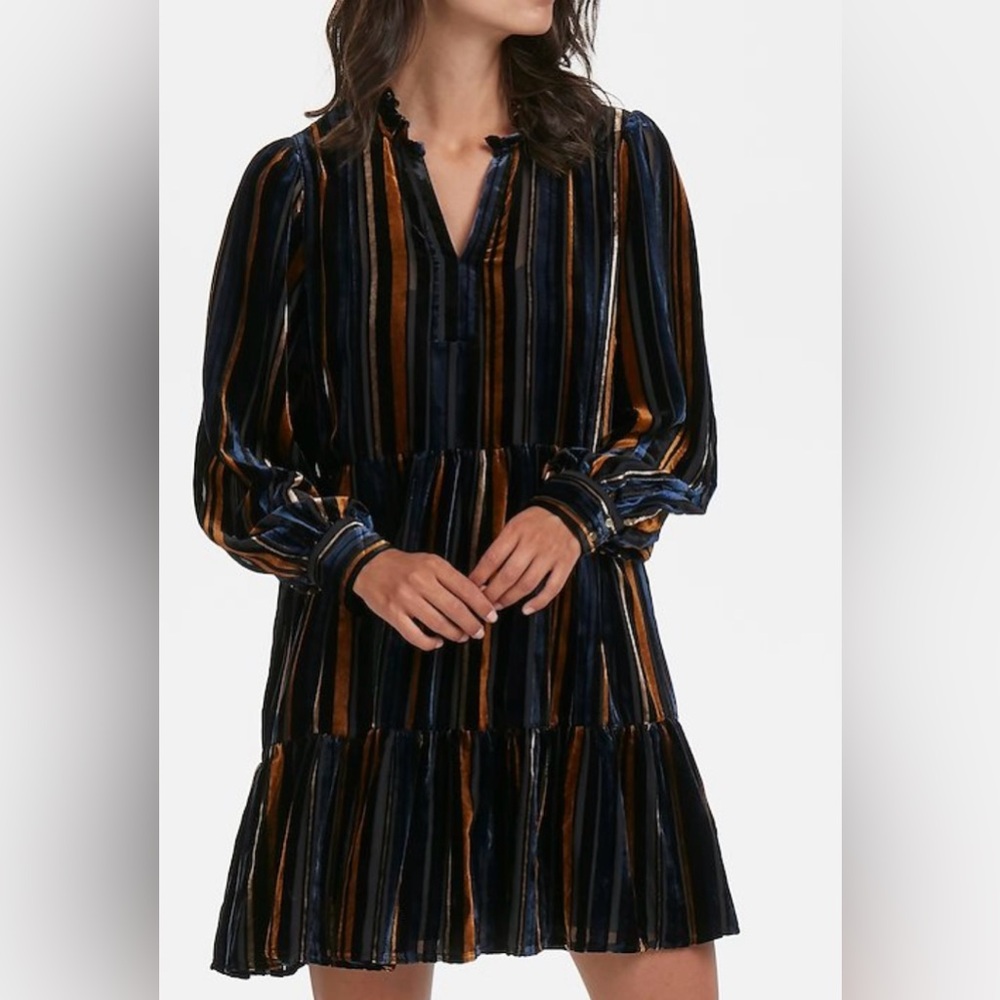 PART TWO COPENHAGEN "ViggaPW" Devore Stripe Velvet Tier Party/Holiday Dress 36-S